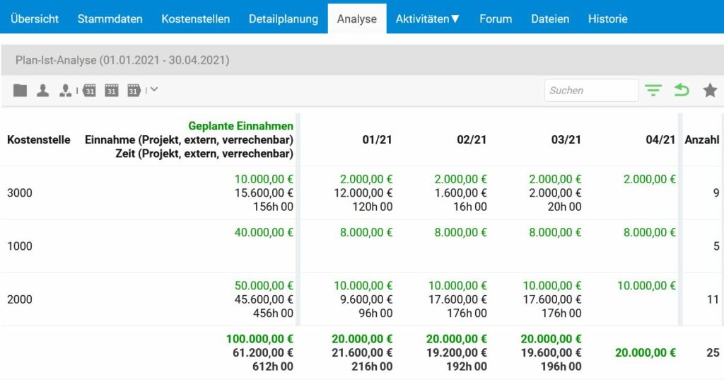 Einnahmeplanung Analyse